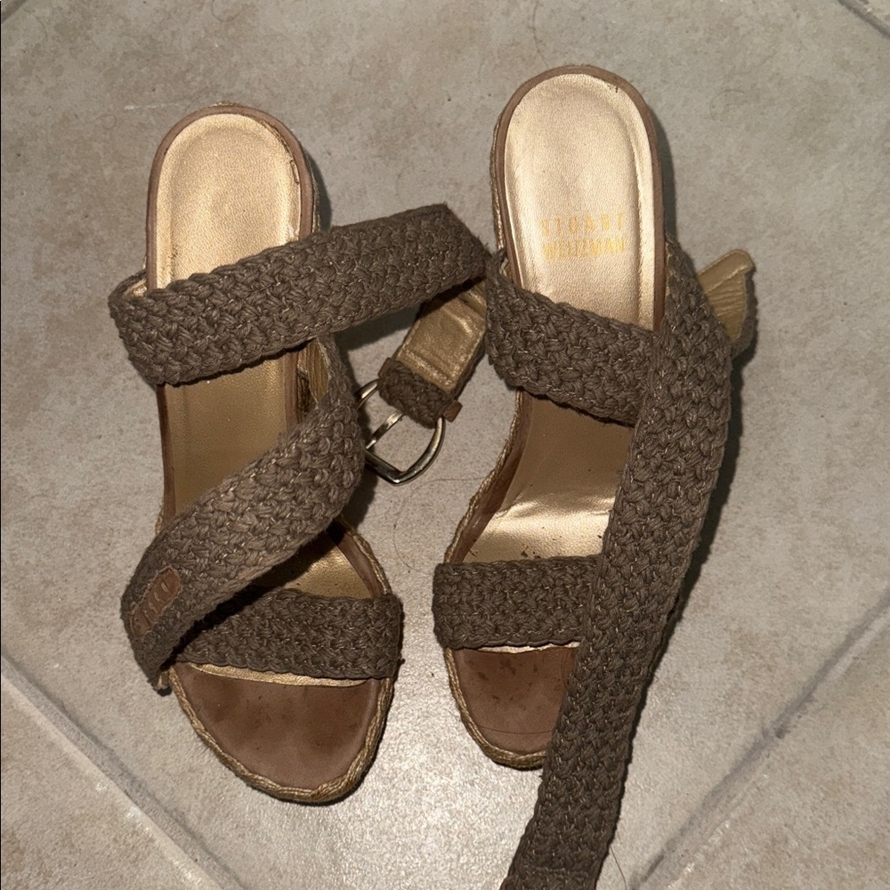 Stuart Weitzman Tan Woven Flats